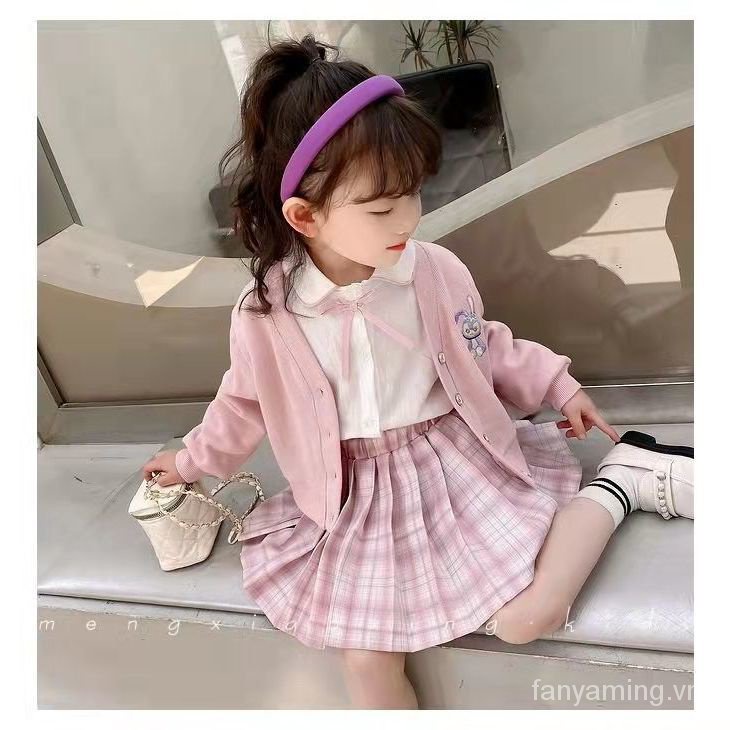 Three-piece suit fashion jacket shirt dệt kim two-piece suit cardigan pleated skirt preppy style girl suit spring style 2022 ca07