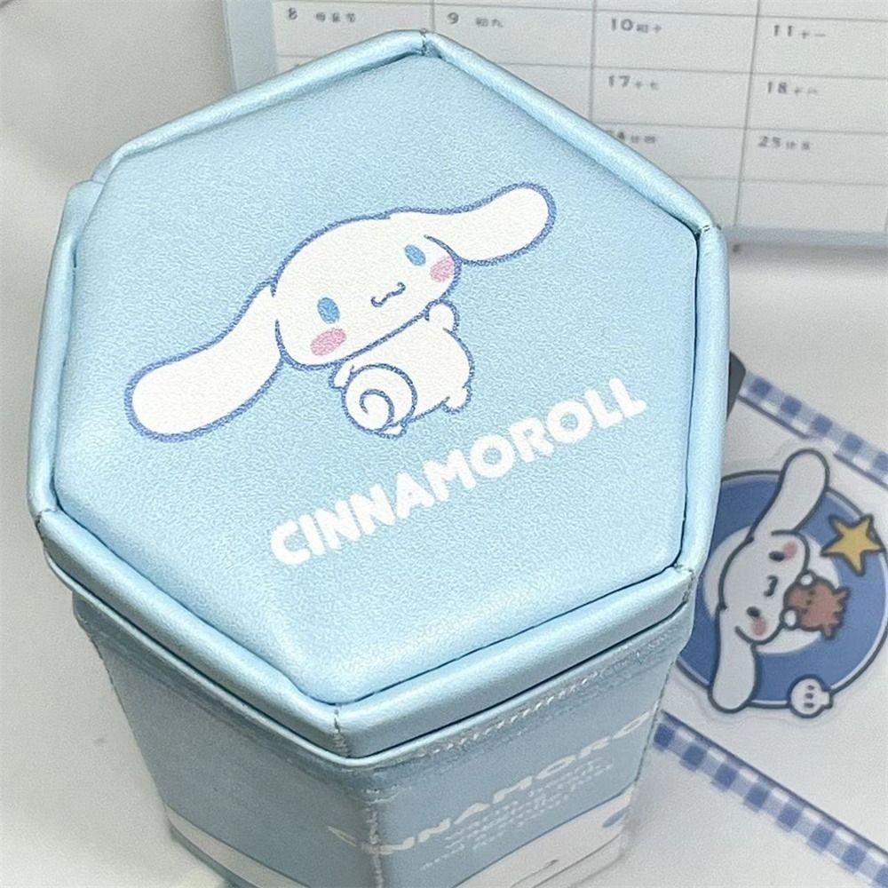 Ống đựng bút MMULCK hình lục giác bằng da PU hoạt hình Cinnamoroll Kuromi Pochacco My Melody sức chứa lớn làm quà tặng