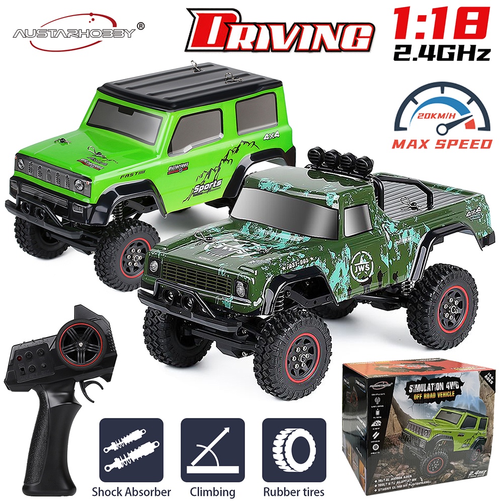 Austarhobby 1/18 scale 2.4ghz 3ch rtr rc rock crawler car 4wd off-road climbing truck mô hình điều khiển từ xa tất cả các phương tiện địa hình