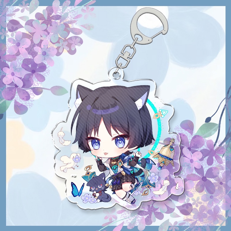 Ere1 genshin impact keychain anime keyring acrylic túi dễ thương mặt dây chuyền phim hoạt hình wanderer mèo dễ thương quà tặng móc chìa khóa