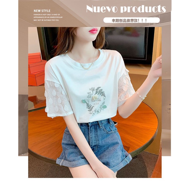 Sweet design niche pure cotton short-sleeved t-shirt váy mùa hè của phụ nữ 2023 phong cách mới sang trọng khâu ngắn tay top 3m8i