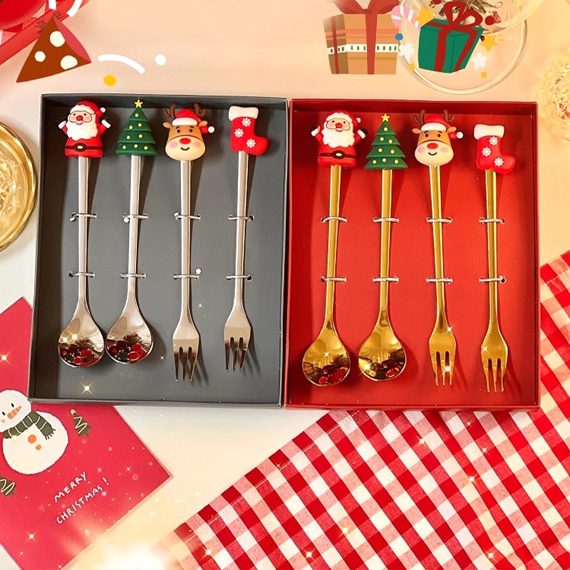 Thìa thép không gỉ sáng tạo trang trí ông già noel phim hoạt hình thìa tráng miệng cà phê thìa trái cây bộ đồ ăn