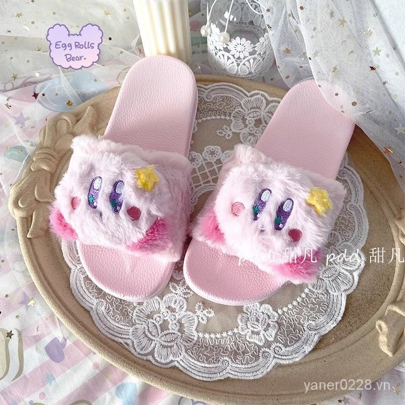 Sản phẩm mới sẵn sàng cổ phiếu sao kirby mùa hè phẳng phim hoạt hình nhật bản hàng hóa cô gái mềm mại dễ thương sang trọng flip-flops cô gái dép lông