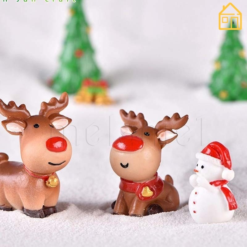 Tượng mini Trang Trí Giáng Sinh / Mô Hình Ông Già Noel / Nai Sừng Tấm Bằng Nhựa resin