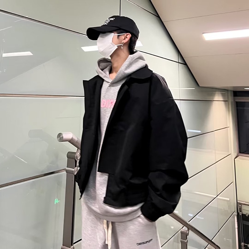 Kyushuad Áo Khoác Có Nón Tay Dài Màu Trơn  Tiêu Chuẩn harajuku Thời Trang Trẻ Trung Cho Nam