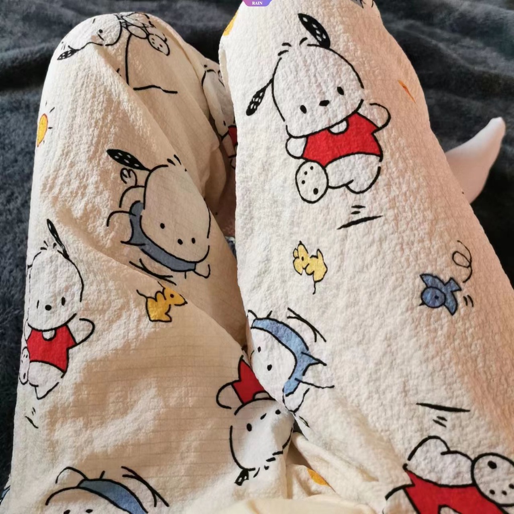 SANRIO Quần Dài Dáng Rộng Eo Co Giãn Mềm Mại In Họa Tiết Hoạt Hình Shin-chan Kiểu Nhật Bản Cho Nữ