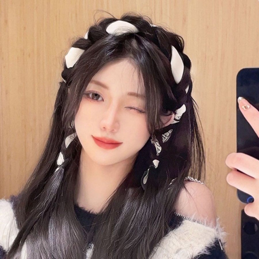 Băng Đô Cài Tóc Giả Thắt Bím Bằng Vải Lụa Phong Cách Hàn Quốc Ngọt Ngào