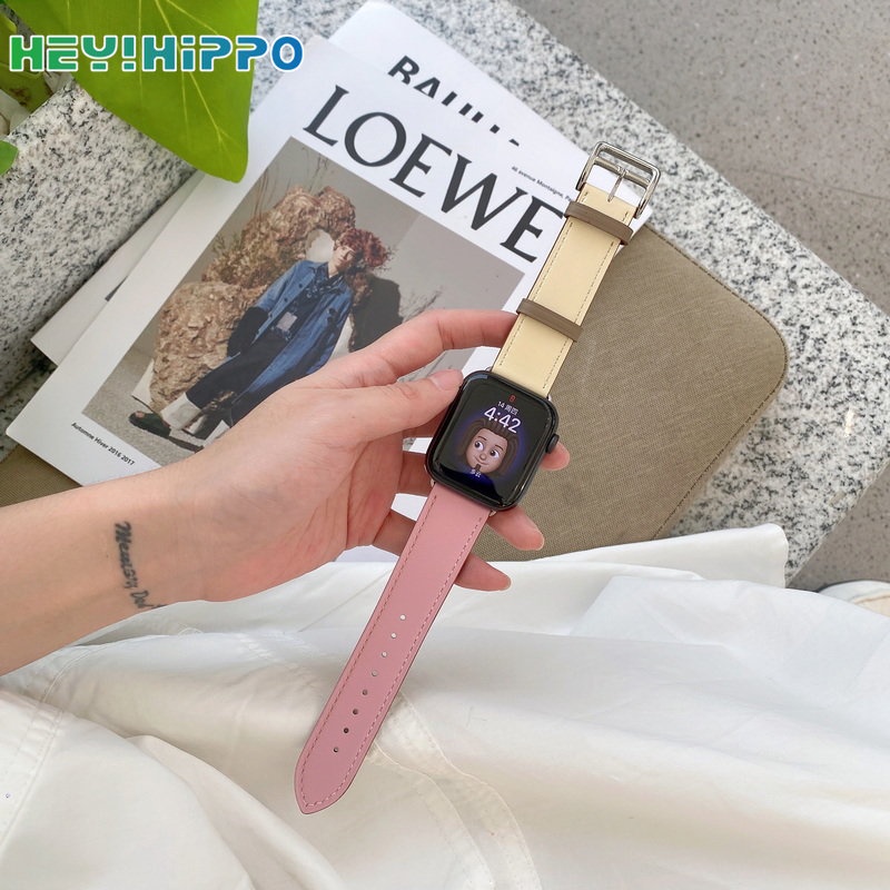 Dây Đeo Bằng Da PU 49mm Màu Tương Phản Cho iwatch ultra 8 se 7 6 5 4 3 45mm 41mm 44mm 40mm 42mm 38mm