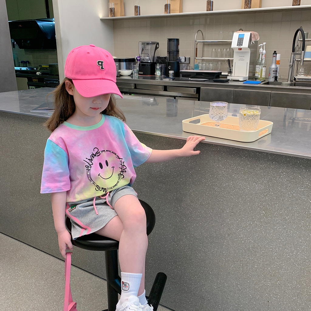 Áo Thun Màu Nhuộm In Hình Mặt Cười Phong Cách Hàn Quốc Thời Trang Mùa Hè Cho Bé Gái