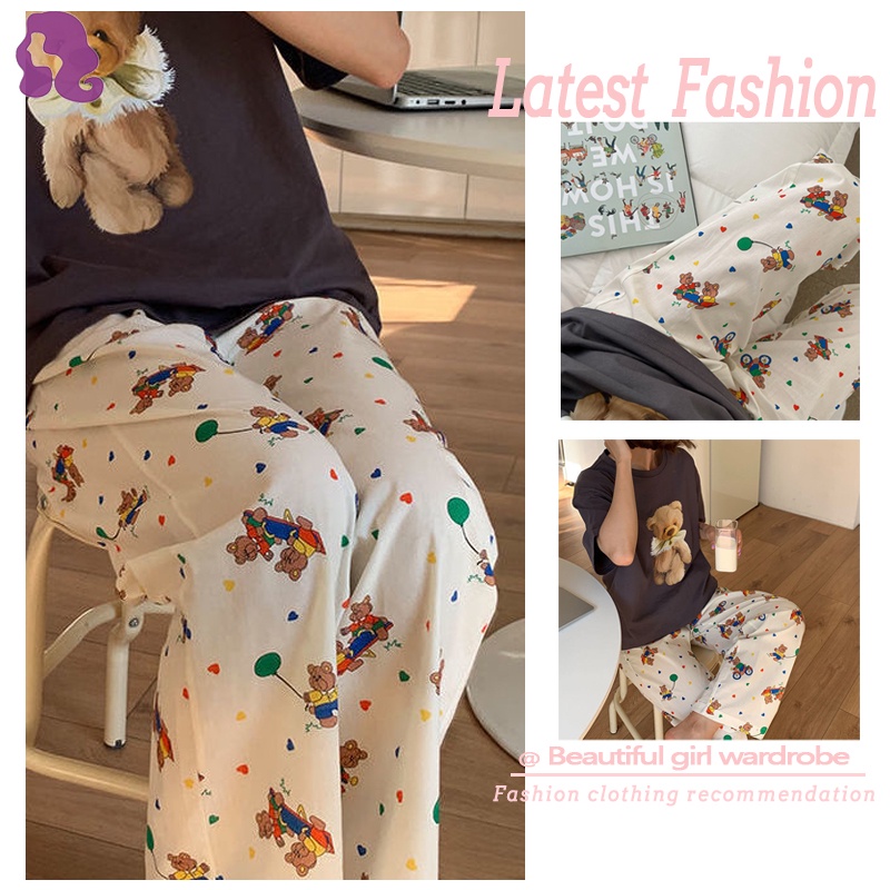 Quần Ngủ Ống Rộng Điều Hòa Nhiệt Độ In Hình Gấu Hoạt Hình Phong Cách Mới Cho Gia Đình