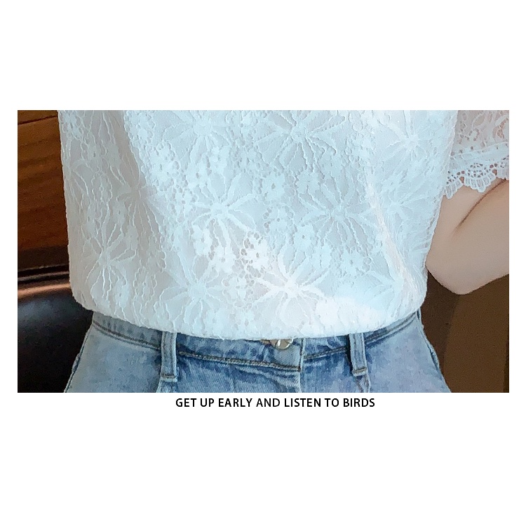 Áo Sơ Mi Ren Tay Ngắn Phồng Ôm Dáng Mẫu Mới 2023 Thời Trang Mùa Hè Cho Nữ