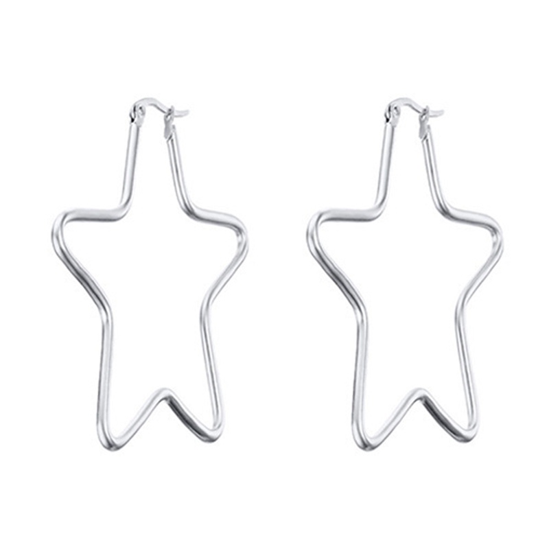 Khuyên Tai Tròn Lớn Bằng Thép Titan Màu Bạc Không Phai Màu Hình Ngôi Sao Cho Nữ