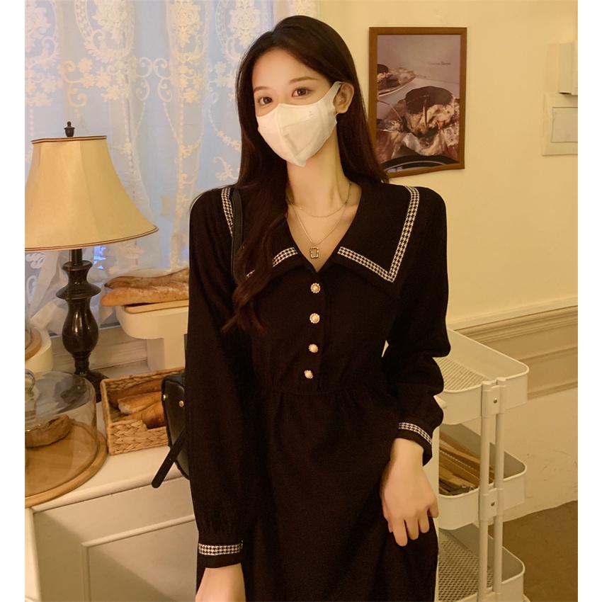 Đầm dài Xiang Nian Ni cổ chữ V phong cách Hàn Quốc thời trang mùa thu dành cho nữ