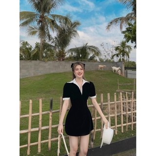 Váy nhung phối cổ sơ mi 🤍🖤