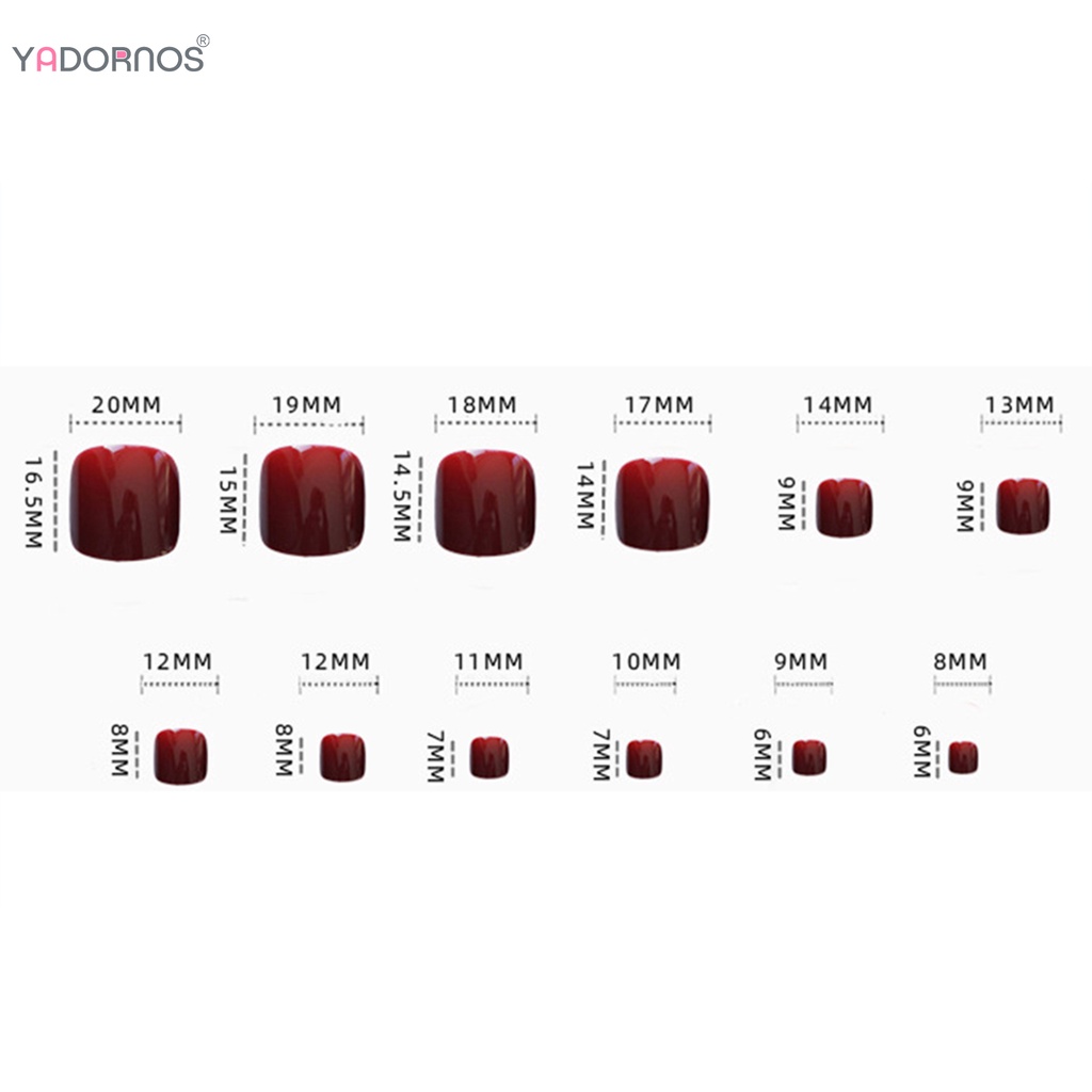 Set móng chân giả YADORNOS dáng ngắn tròn dày dạng nhấn vào vừa vặn xinh xắn thời trang dành cho bạn nữ