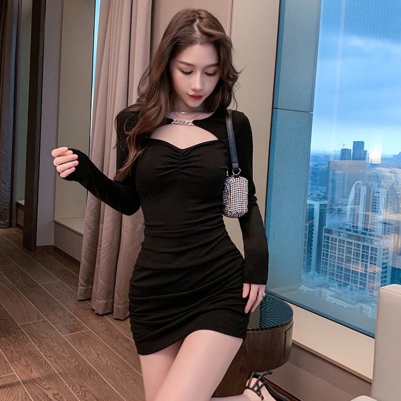 IELGY Đầm Dài Tay Giả Hai Mảnh Dáng Ôm Thời Trang Dành Cho Nữ