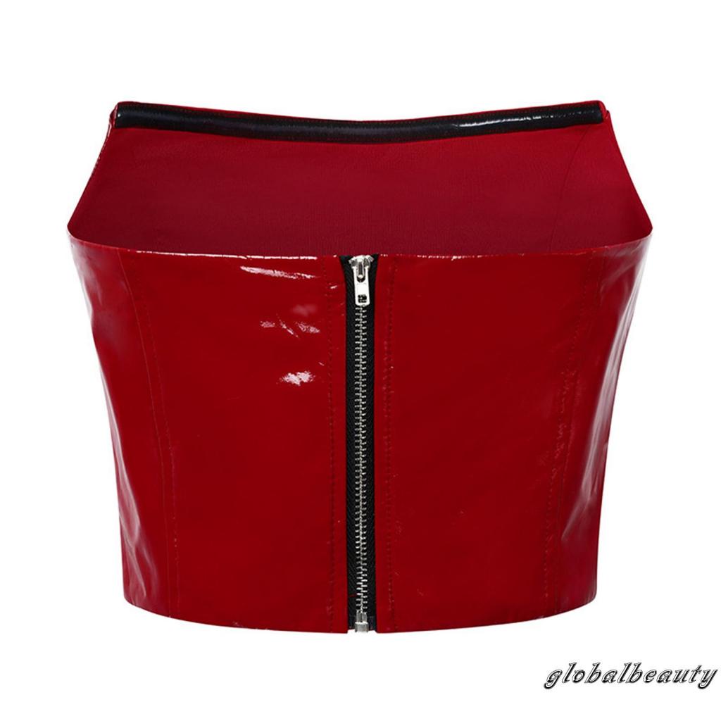 Áo Ống 00GB Bằng Da PU Màu Trơn Không Dây Quấn Ngực Có Khóa Kéo Thời Trang Mùa Hè Cho Nữ