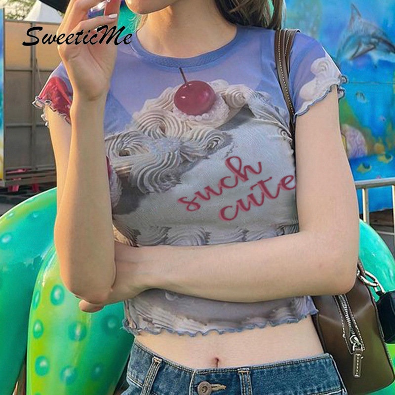 Áo Thun Tay Ngắn Dáng Ôm In Họa Tiết Thời Trang 2023 Cho Nữ