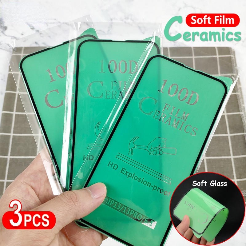 Set 3 Ốp Điện Thoại Mặt Kính Viền Gốm Bảo Vệ Màn Hình Cho iPhone 14 13 12 11 Pro MAX Plus X XS MAX XR 7 8 6 6S Plus SE 2022 2020