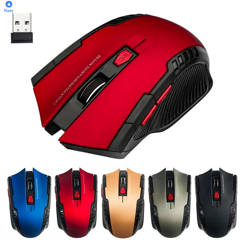 Chuột Chơi Game 1600Dpi Chuột Không Dây Chuột Máy Tính Không Dây Usb 6 Phím 2.4Ghz 【Bluey】