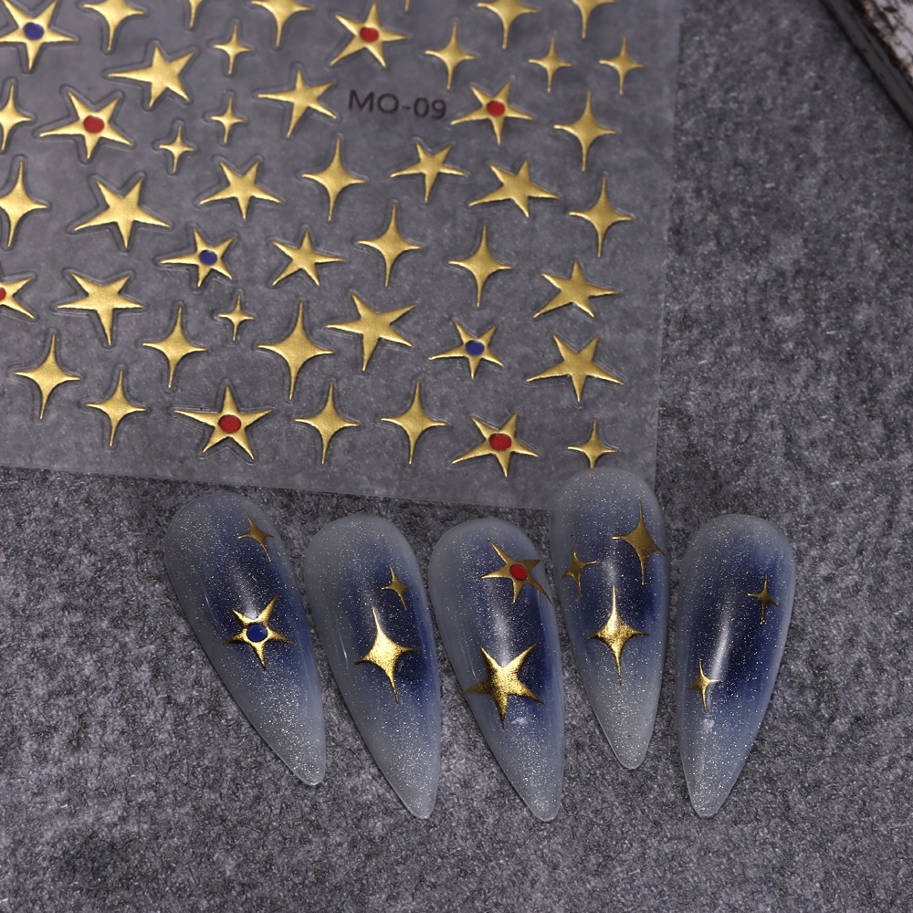 Nhãn Dán Trang Trí Móng Tay Họa Tiết Mặt Trăng / Ngôi Sao Dập Nổi 5D Y2K Phong Cách Retro