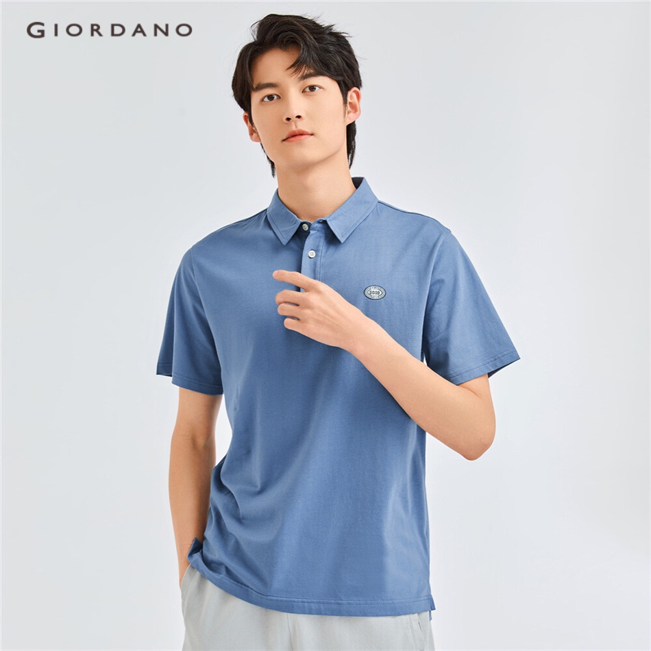 Áo thun polo GIORDANO mỏng cotton 100% dệt kim thêu họa tiết chữ cái dành cho nam