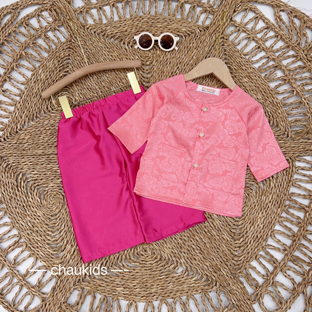 Bộ bà ba bé gái chất gấm mịn đẹp size 8-8kg