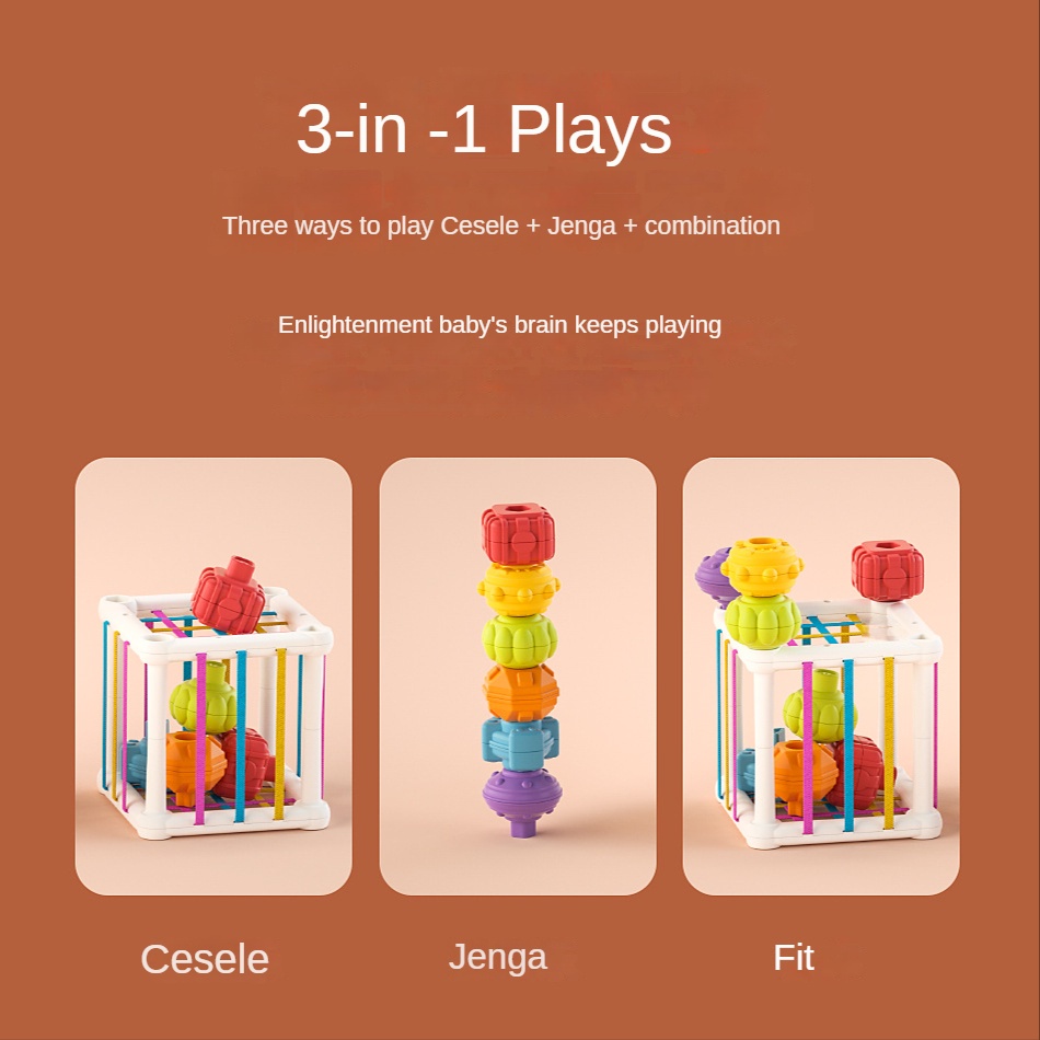 Đồ chơi LIMX OASIS khối lập phương phân loại giáo dục theo phương pháp montessori với dây thun co giãn cho bé
