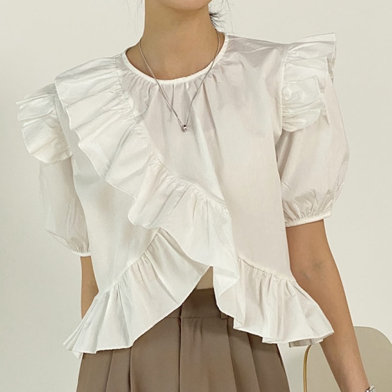 SUXI Áo Sơ Mi Tay Ngắn Dáng Ôm Màu Sắc Đơn Giản Phong Cách Hàn Quốc Dành Cho Nữ