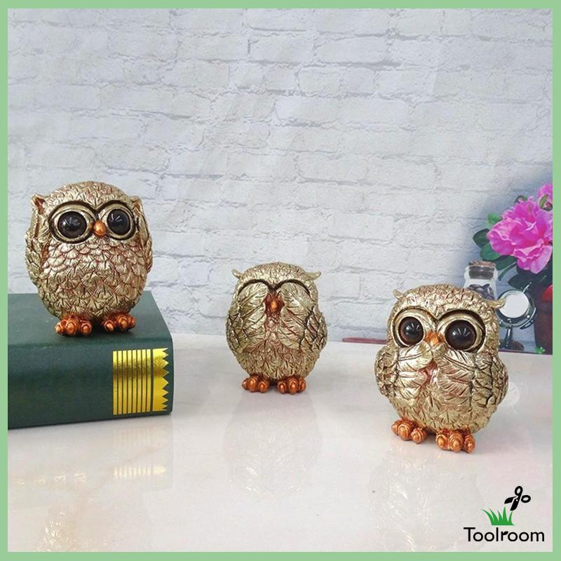 Set 3 Bức Tượng Chim Cú Bằng Nhựa Resin Trang Trí Phòng Khách