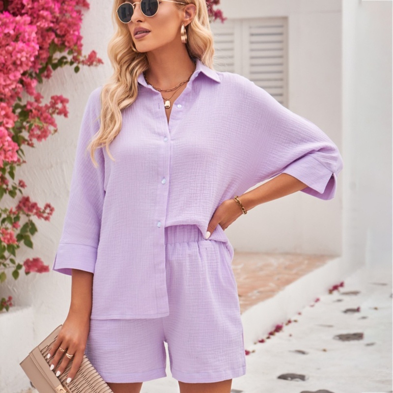 Bộ Áo Tank Top Tay Lửng Phối Quần Short Thời Trang Mùa Hè Cho Nữ