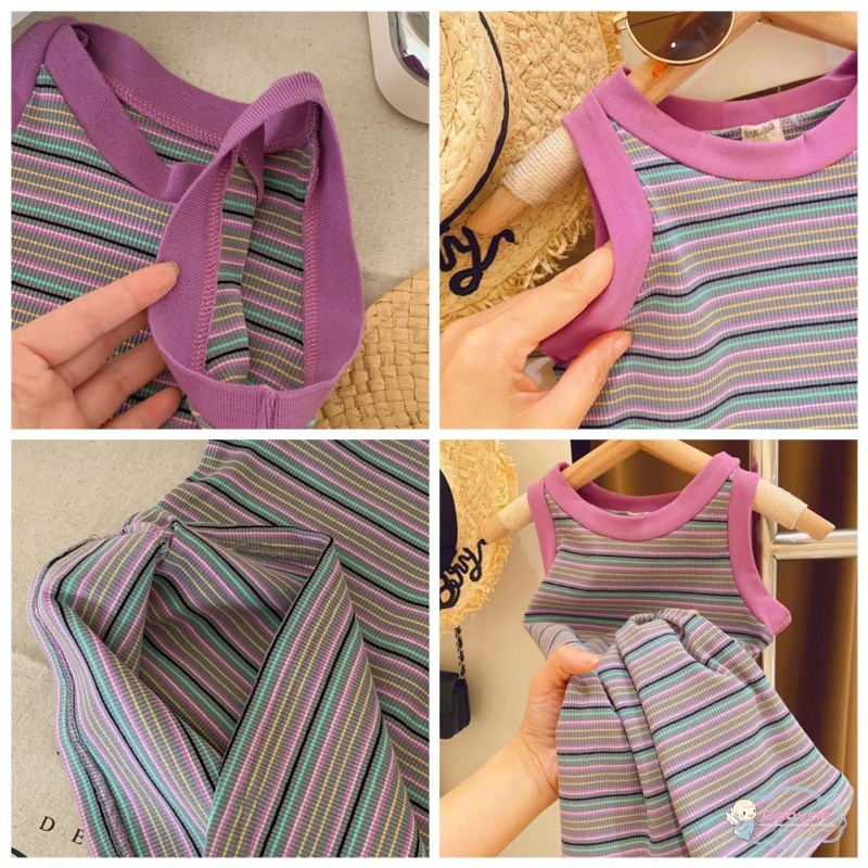 Đầm Mùa Hè Thoải Mái Dễ Thương Kẻ Sọc Phong Cách Hàn Quốc Cho Bé Gái