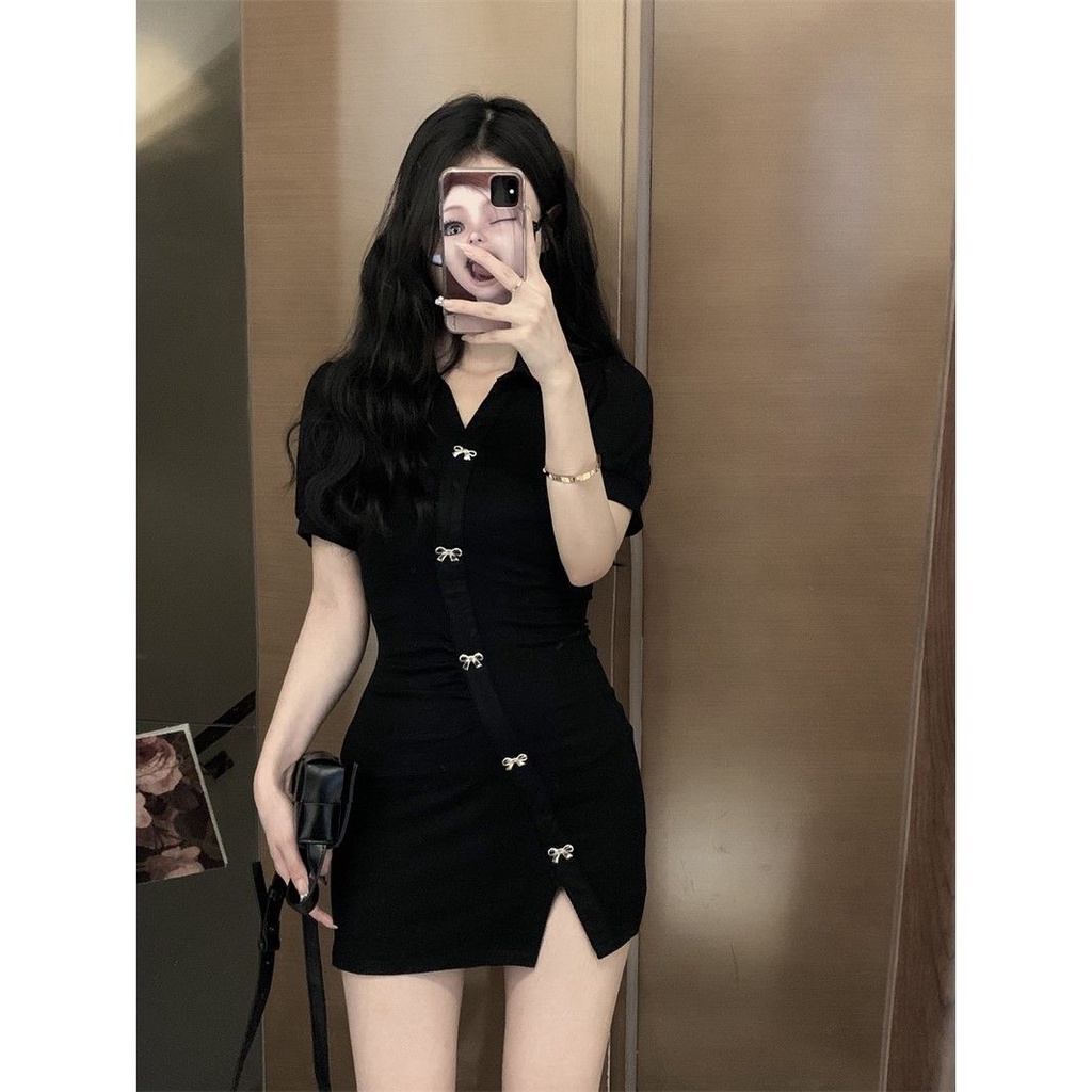 Đầm Ngắn Ôm Dáng Tay Phồng Cổ Polo Duyên Dáng Thời Trang Mùa Hè Hàn Quốc 2022 Dành Cho Nữ