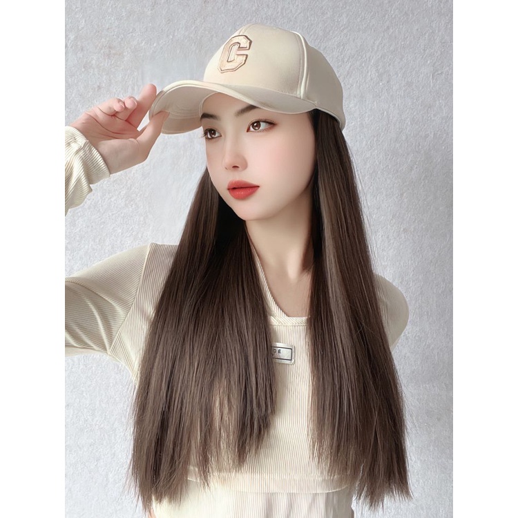 Mũ Lưỡi Trai Phối Tóc Giả Dài Thẳng Thời Trang Cho Nữ