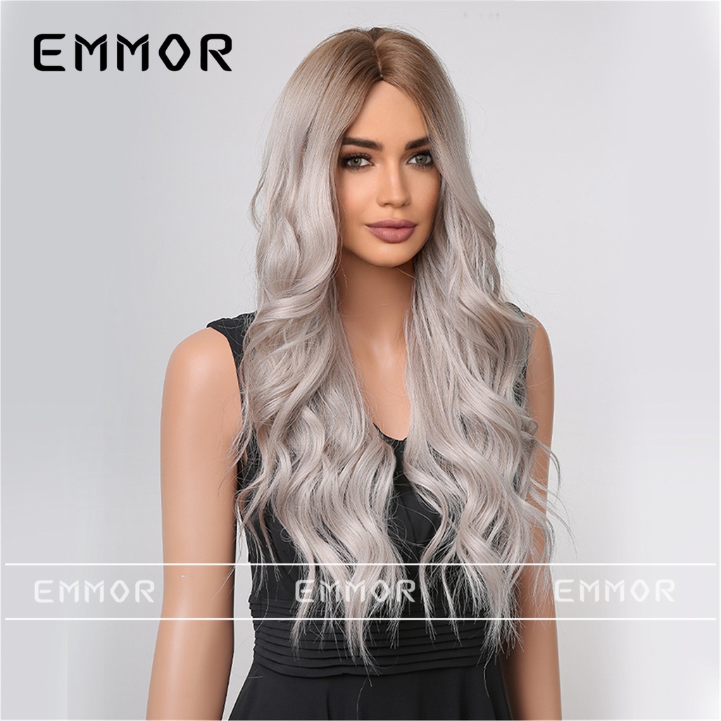 Hàng Mới Về Mới Bộ Tóc Giả Dài Xoăn Gợn Sóng Màu Xám Trắng Thời Trang Dành Cho Nữ