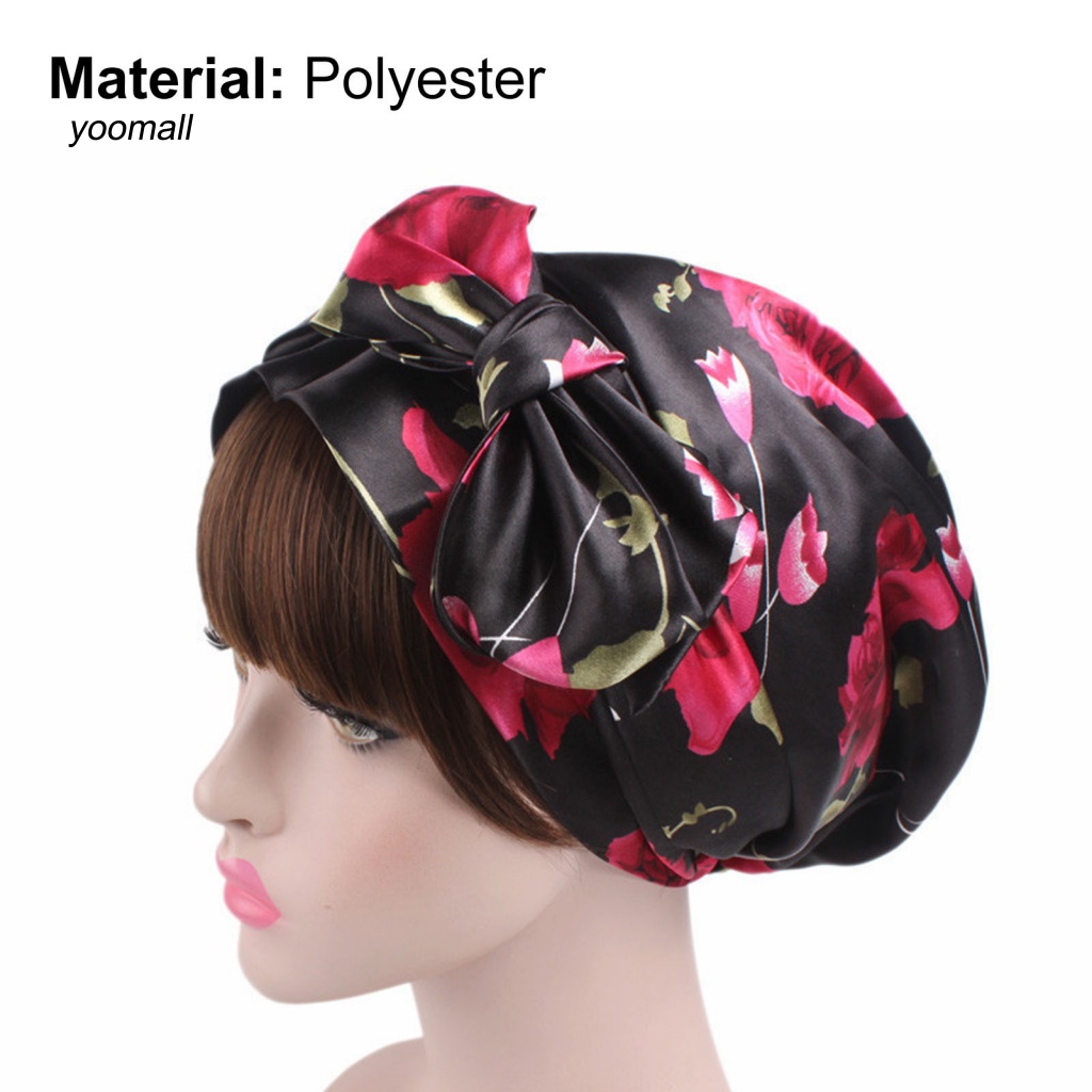 Mũ Trùm Tóc Bằng Polyester Đính Nơ In Họa Tiết Có Thể Tái Sử Dụng Cho Nữ