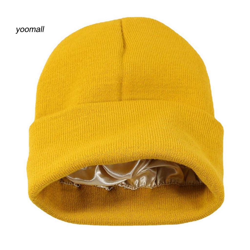 Yo / Mũ Beanie Dệt Kim Không Vành Co Giãn Màu Trơn Giữ Nhiệt Mùa Thu Đông Đường Phố Cho Nữ