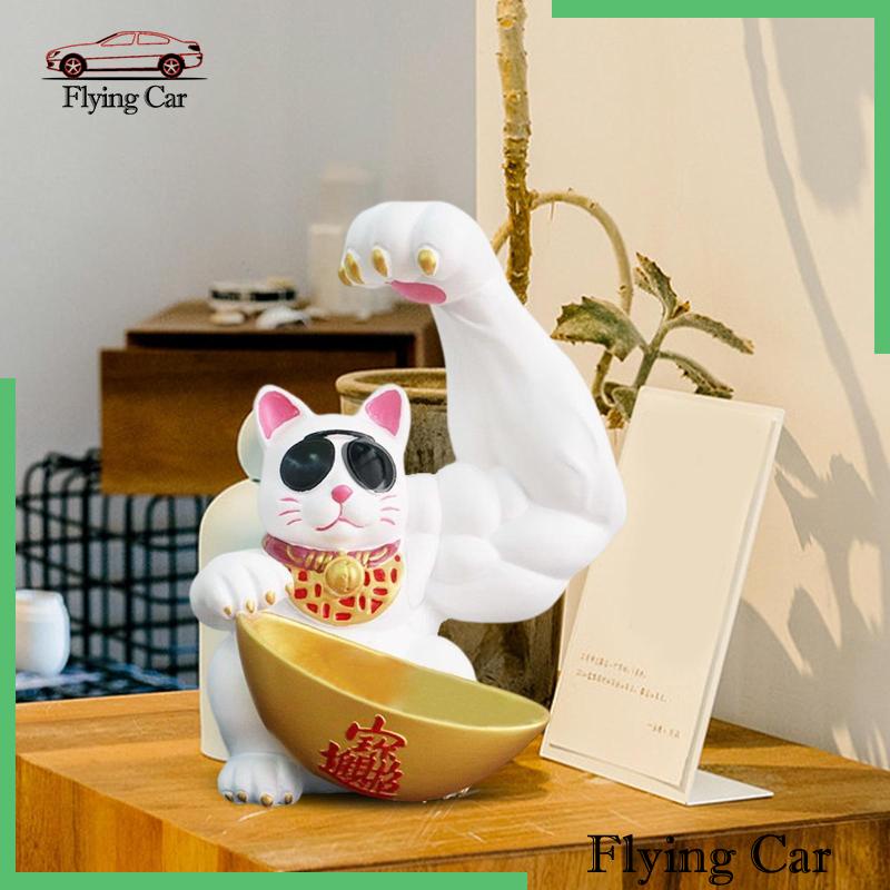 [Lzdjfmy2] Hộp Đựng Chìa Khóa Điêu Khắc Hình Mèo May Mắn Để Bàn Trang Trí