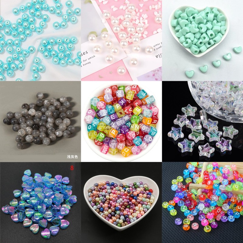 Set 100 Hạt Nhựa Xỏ Lỗ Trái Tim Nhiều Kiểu Dáng Dùng Để Làm Trang Sức Thủ Công