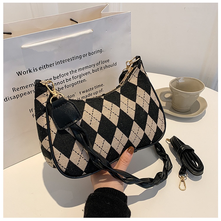 Túi JIVIVIL đeo chéo vai họa tiết caro hợp thời trang cho nữ