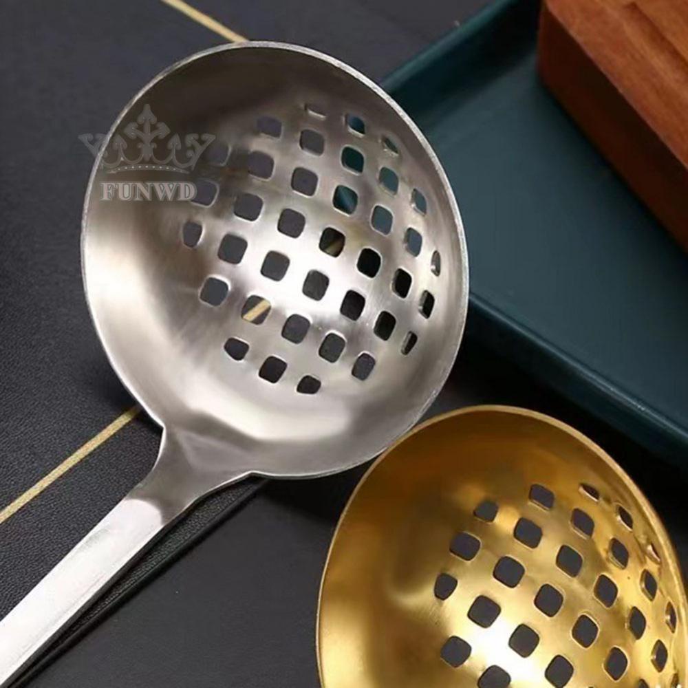 【FUNWD】Stainless Steel Long Handle Spoon Colander Hot Pot Ramen Soup Ladle Scoop