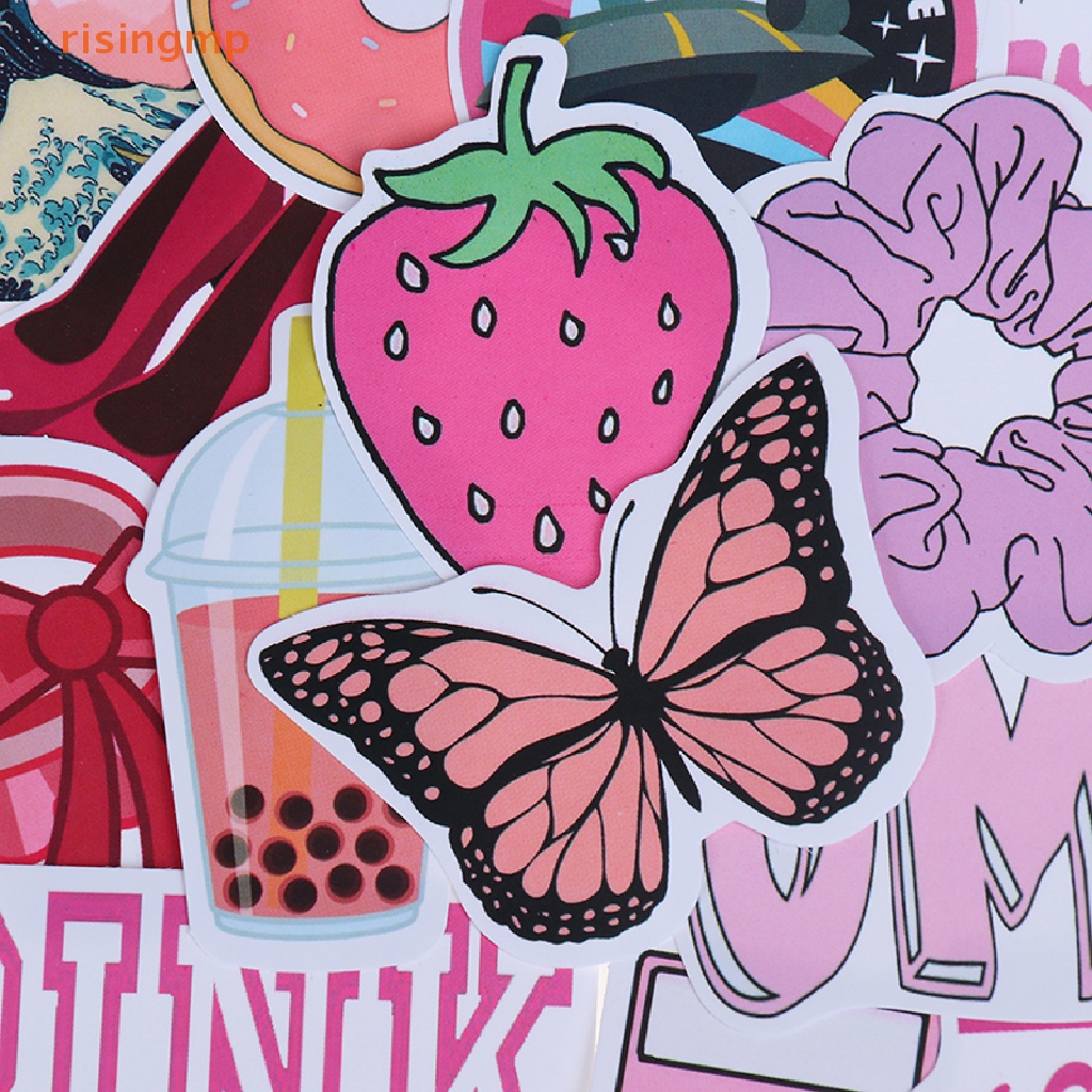 Bộ 50 Miếng Dán Màu Hồng Họa Tiết Hoạt Hình Dùng Trang Trí Vali / Laptop / Xe Đạp / Xe Hơi DIY