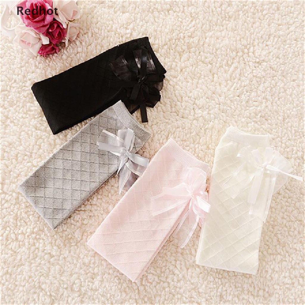 &lt; Redhot &gt; Tất Cotton Cao Đến Đầu Gối Kẻ Sọc Đính Nơ Cổ Điển Cho Bé Gái