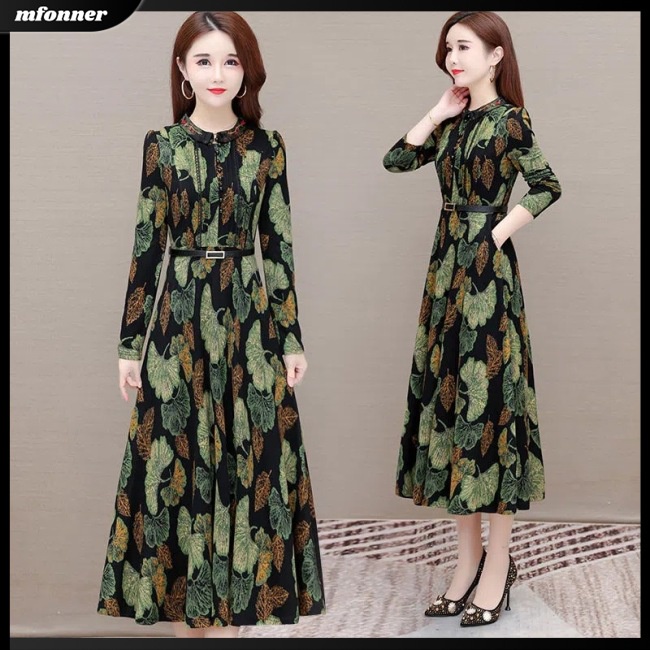 Đầm Midi Tay Dài Dáng Ôm In Họa Tiết Hoa Xinh Xắn Thời Trang Cho Bạn Gái