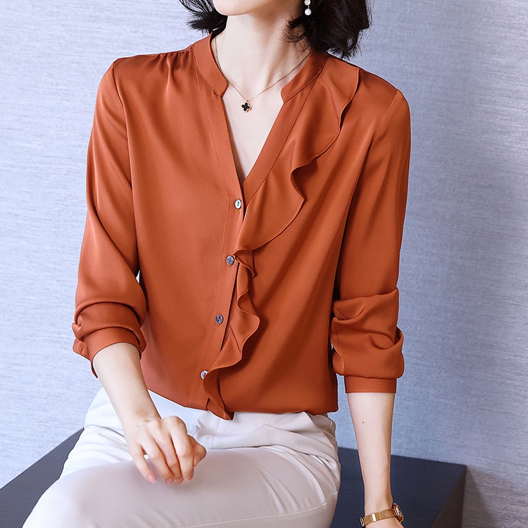 Áo Sơ Mi Lụa Mulberry Cao Cấp Tay Dài Cổ Chữ v Cỡ Lớn Thời Trang Mùa Xuân 2023 Cho Nữ