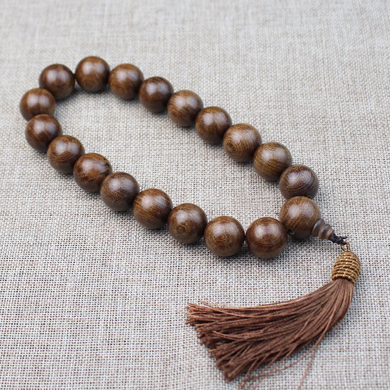 Hạt Gỗ Đàn Hương Lụa Vàng Một Mảnh Treo Trang Trí Gương Chiếu Hậu Xe Hơi Hạt Rosary