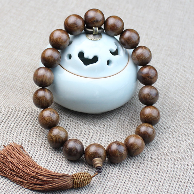 Hạt Gỗ Đàn Hương Lụa Vàng Một Mảnh Treo Trang Trí Gương Chiếu Hậu Xe Hơi Hạt Rosary