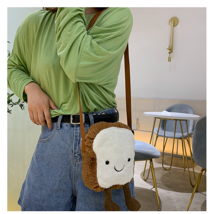 Túi Đeo Chéo Hình Bánh Mì Nhồi Bông Dễ Thương Phong Cách Hàn Quốc