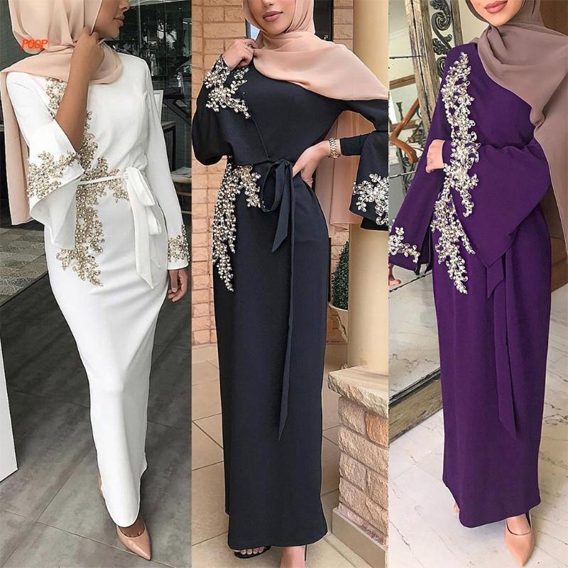 Đầm Maxi Tay Dài Phối Ren Hoa Phong Cách Dubai Cho Phụ Nữ Islam