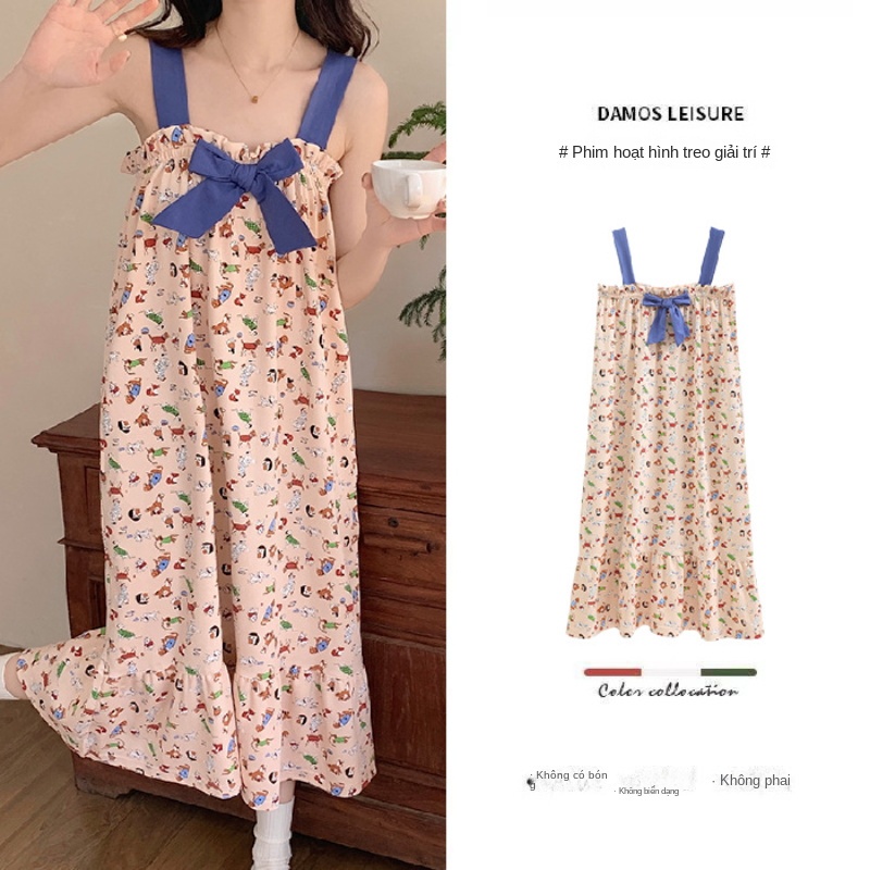 Đầm Hai Dây Mỏng Dáng Rộng In Họa Tiết Hoạt Hình Dễ Thương Cho Nữ La308